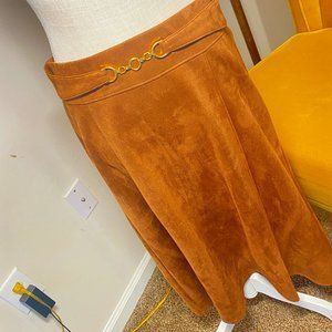 NYCC Mustard Beige Orange Velvet Retro Vintage Midi Maxi Skirt with Gold Chain